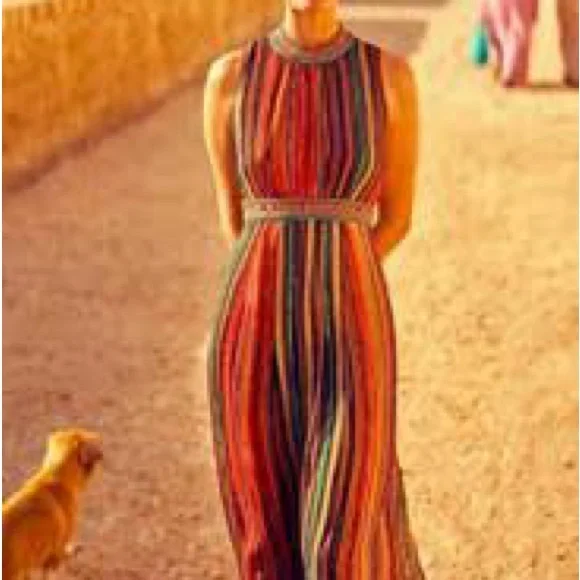 Anthropologie Blink Multicolor Striped Maxi Dress L - Picture 2 of 10